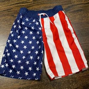 🤿 CRAZY 8 US FLAG SWIM TRUNKS WITH MESH. Side slit pockets. Size S.